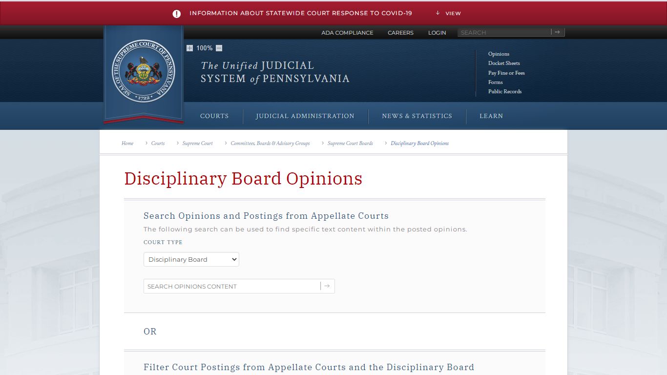 Disciplinary Board Opinions - Judiciary of Pennsylvania